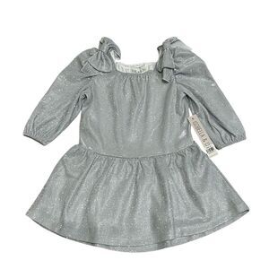Isobella & Chloe Sparkle Bow Dress Long Sleeve Girl 24M Silver NEW